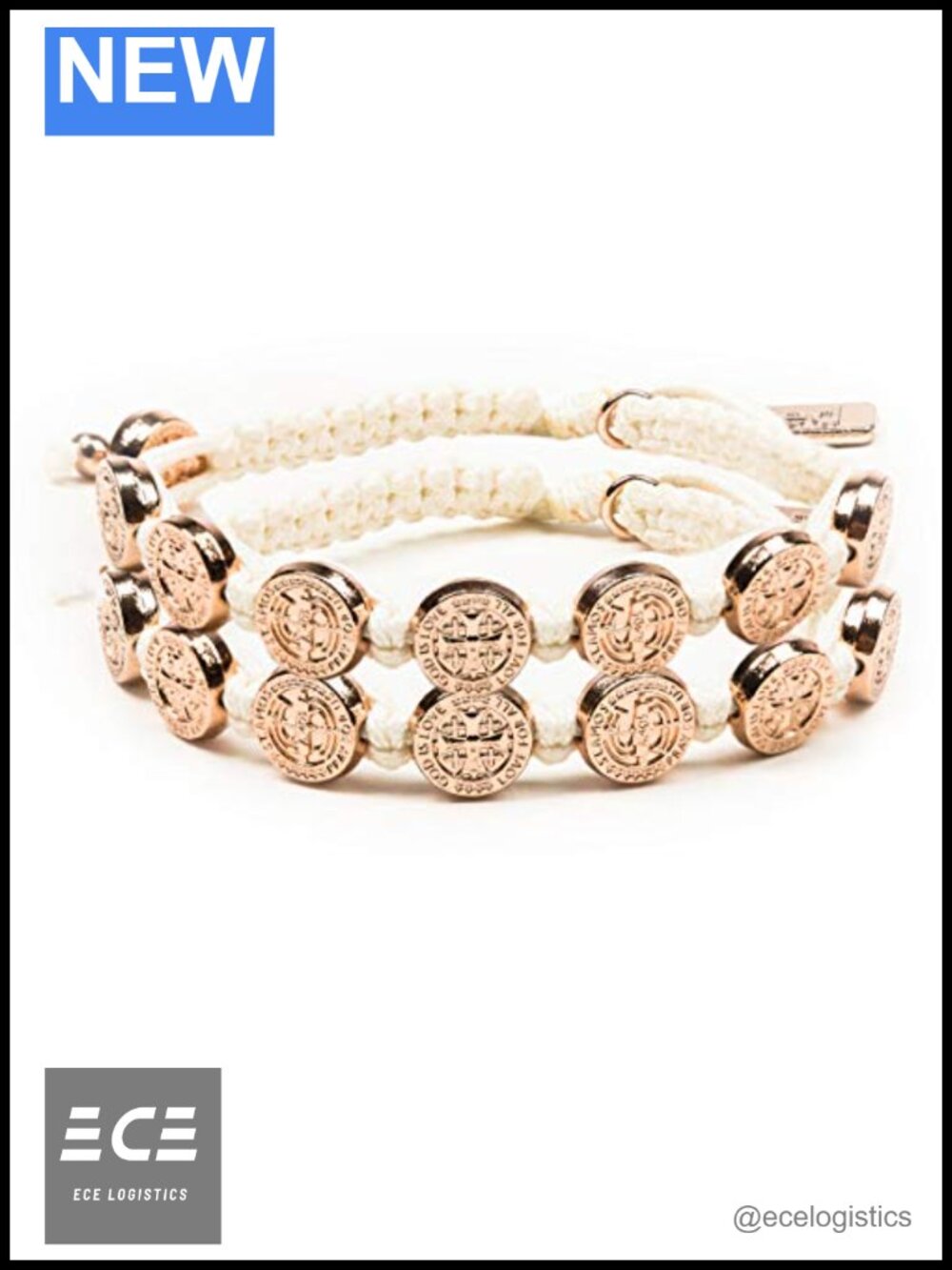 Rose Gold-Tone Medal Blessing Bracelet Set White Cording Adjustable